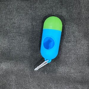Dog Poop Bag Blue and Green Capsule-Shaped Holder with Clip